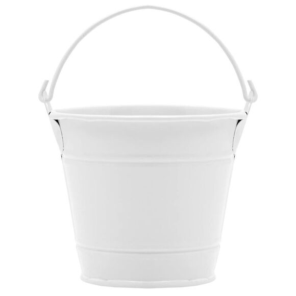 New 6 White Metal Tins Little 2.25”H Buckets w/ Handle Party / Wedding Favor Kit - Picture 12 of 16